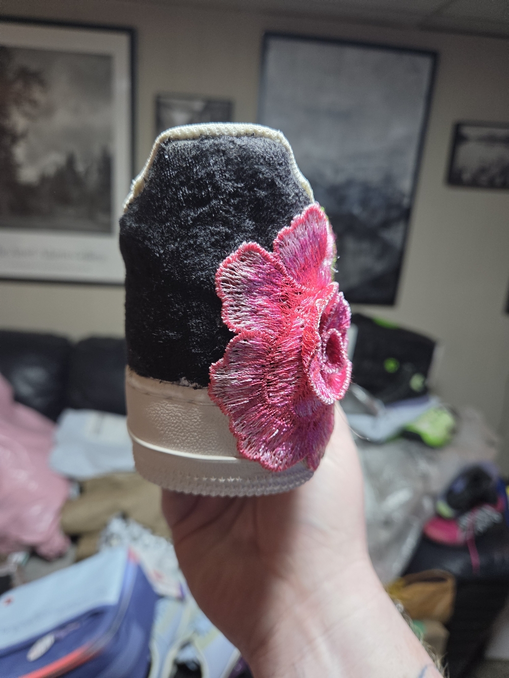 🔥🔥Custom Air Force Ones- Black with Red & Pink Roses - Picture 7 of 11